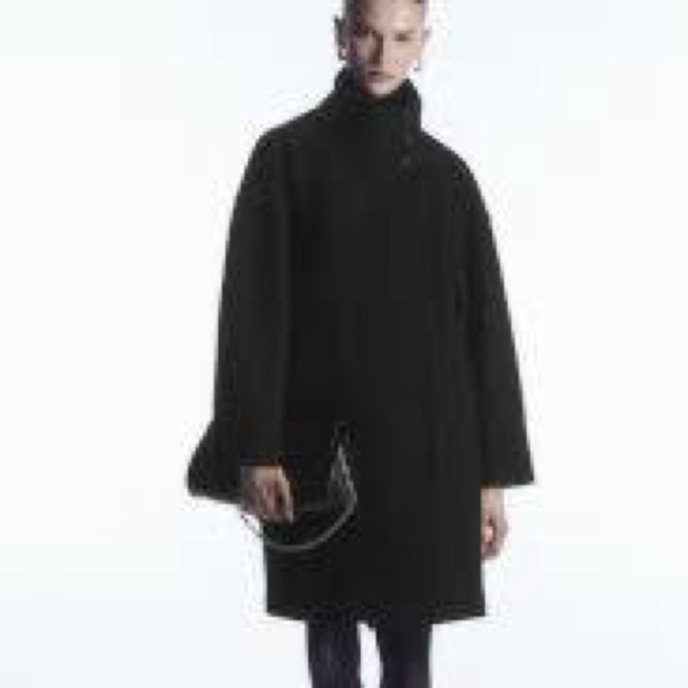 COS Black Boiled Wool Funnel Neck Coat Size XS but fits up to size 10.